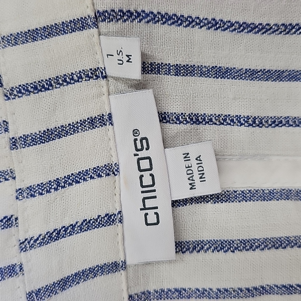 Chico's Linen Blend Striped Blazer, White Navy, Size 1 Or Medium - Picture 7 of 11